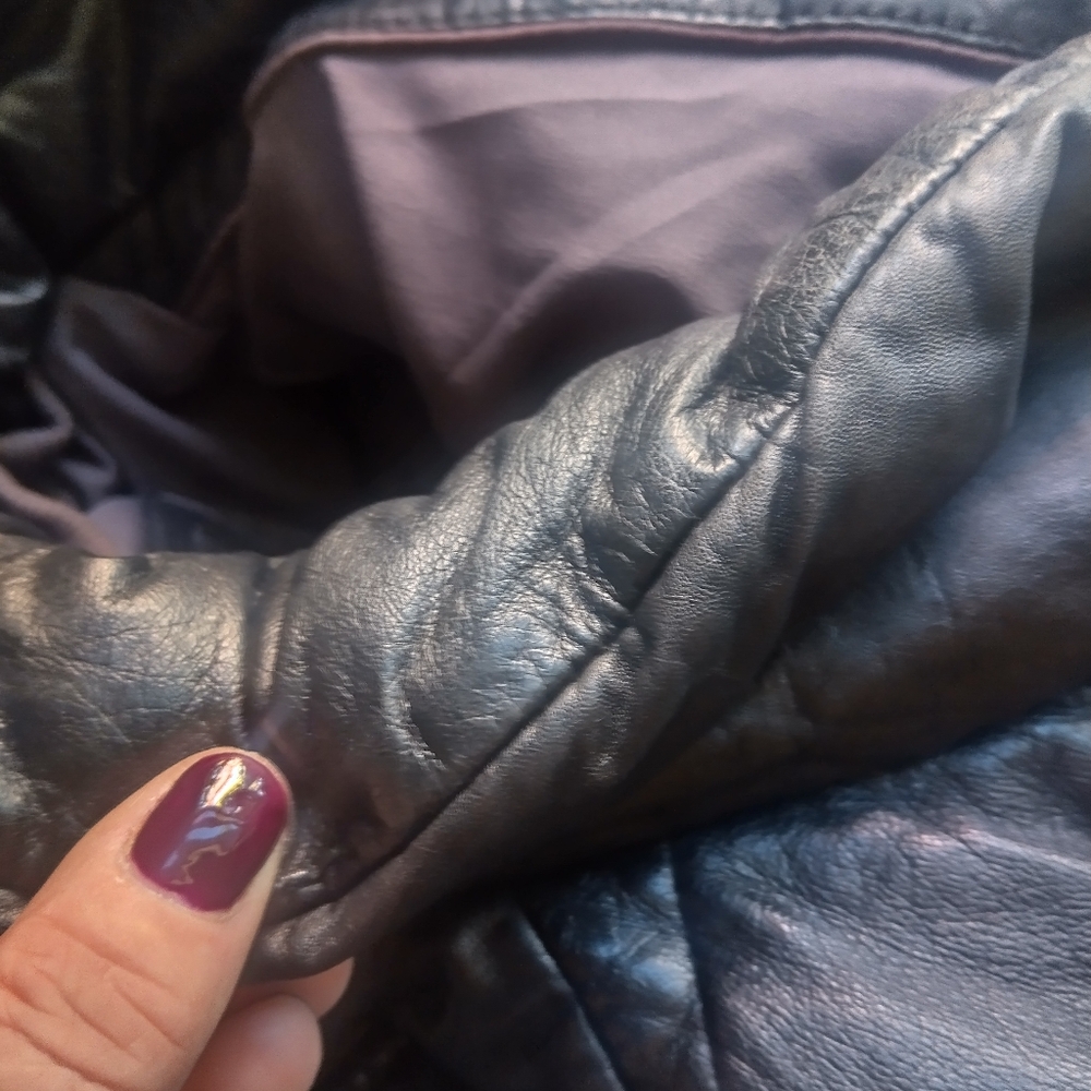 Mauritius Black Ethically Sourced Lamb Leather Puffer Jacket sz Large - Picture 6 of 8